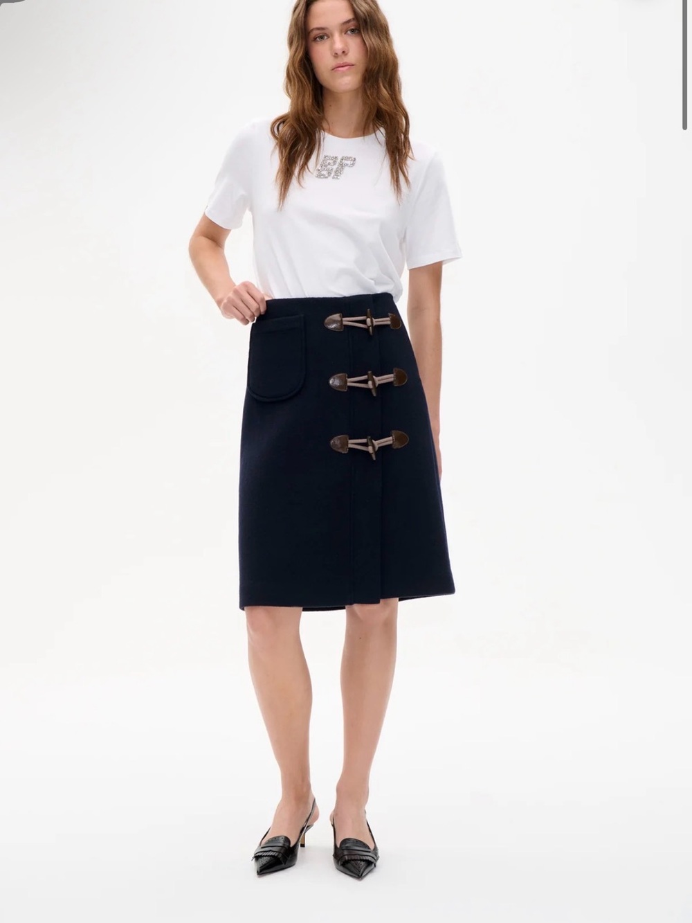 Baum und pferdgarten Navy Wool blend Toggle pencil knee length Skirt size 6